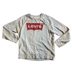 Levi's Gray Crewneck Sweatshirt Big Red Batwing Logo Raglan‎ Sleeve Size S